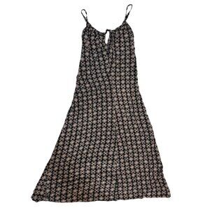 Black & Pink/Cream Printed Midi Dress